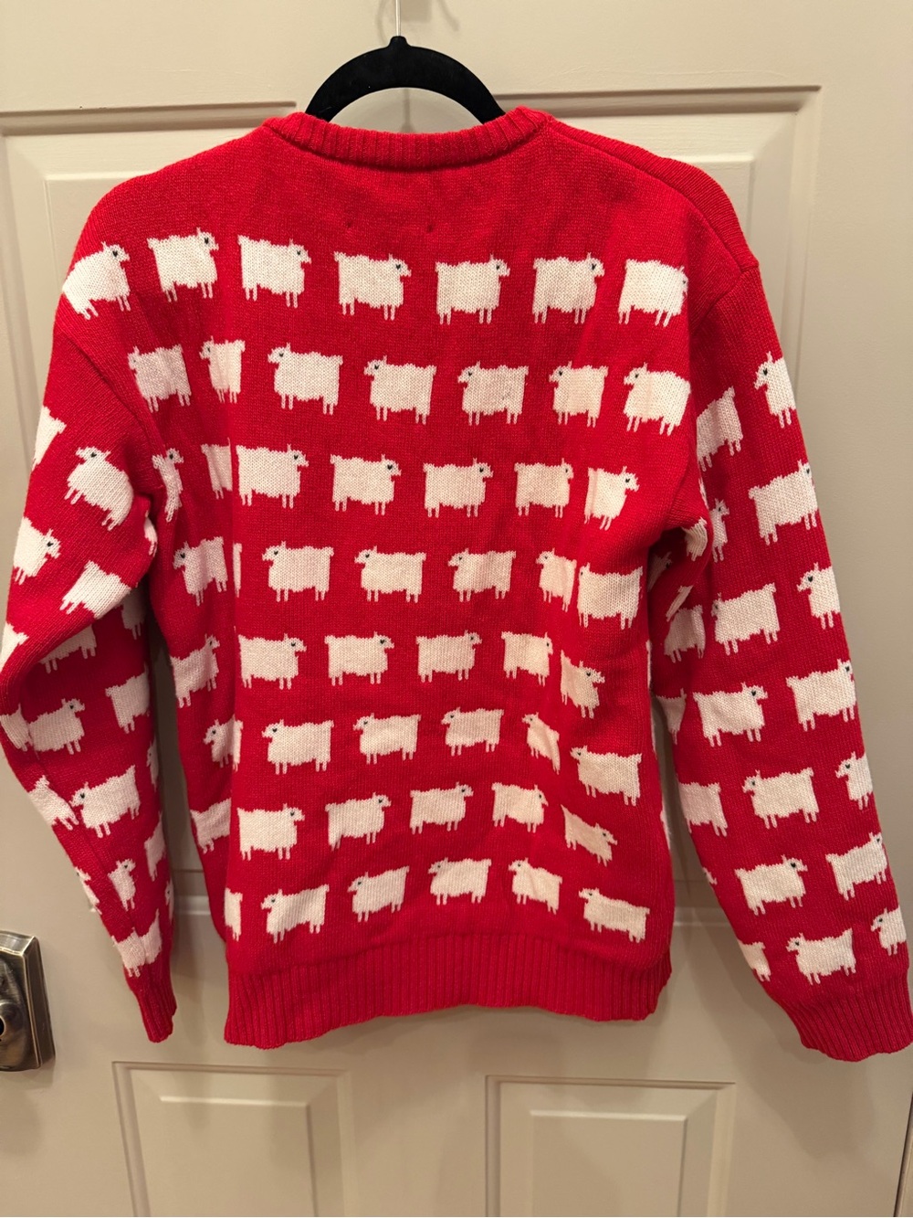 Warm & Wonderful 100% Wool Red Sheep Pattern Crewneck Sweater - Picture 2 of 8